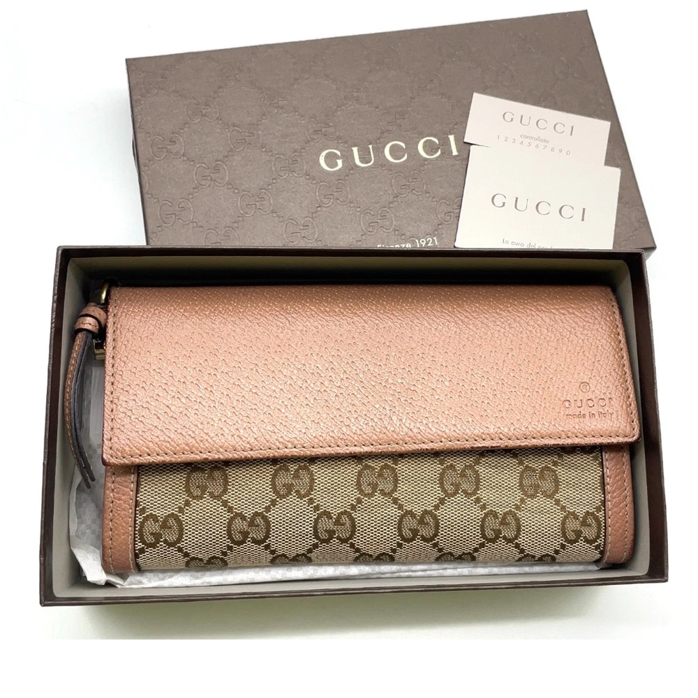 Gucci Dark Pink Beige Brown long GG wallet